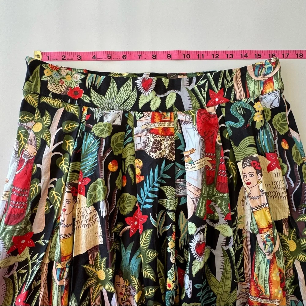 Frida Kahlo Pleated Tropical Floral Printed Skirt Large Cotton - Picture 4 of 6